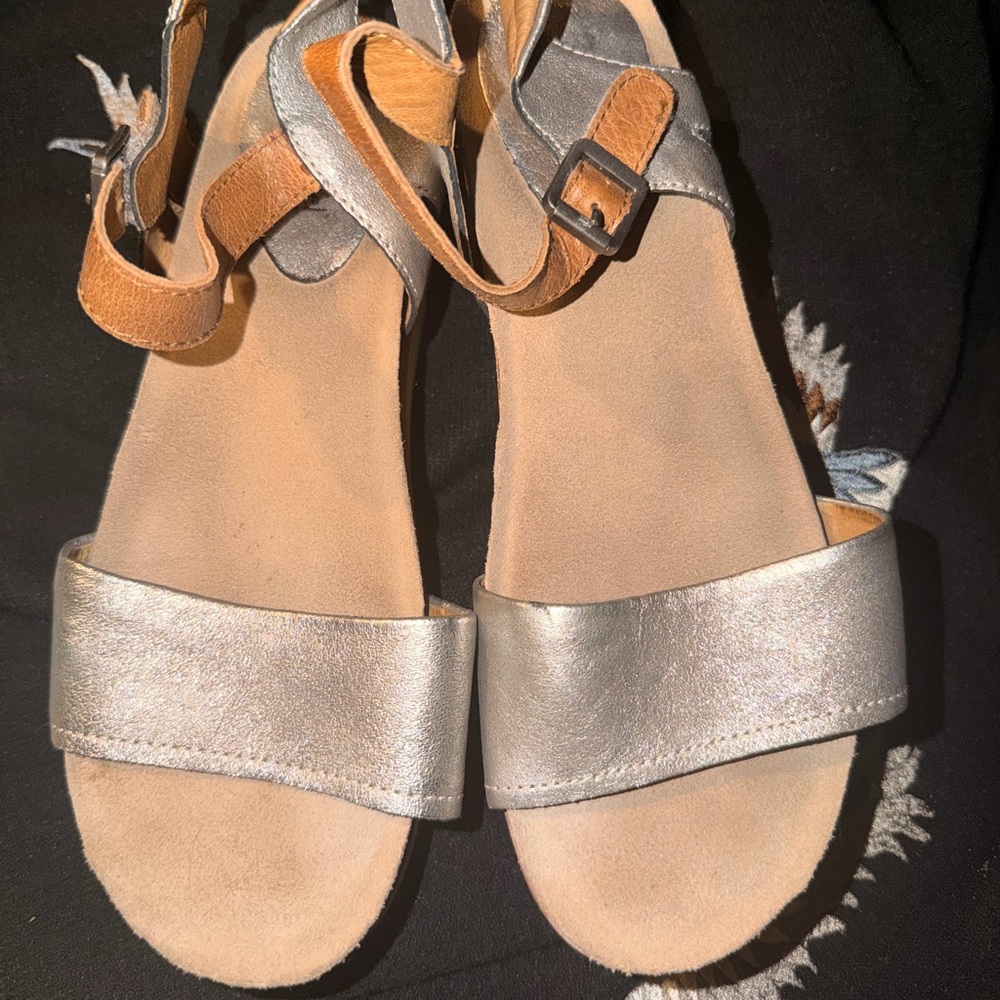 Josef Seibel Womens Silver and Tan Ankle-Strap Sandals
